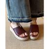 Muffin thick-bottomed cool slippers women's summer wear 2025 new red versatile straw weaving heightened high slope heel one-word drag