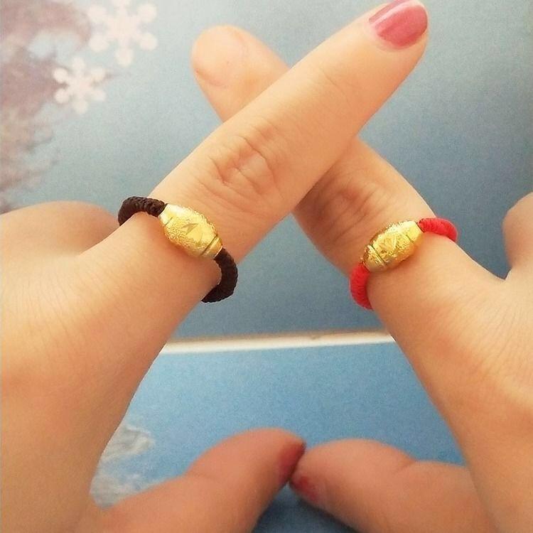 

Кольцо-переноска из красной веревки Позолоченное кольцо из бусины-перевода Красная веревка Черная веревка Тканое мужское и женское кольцо