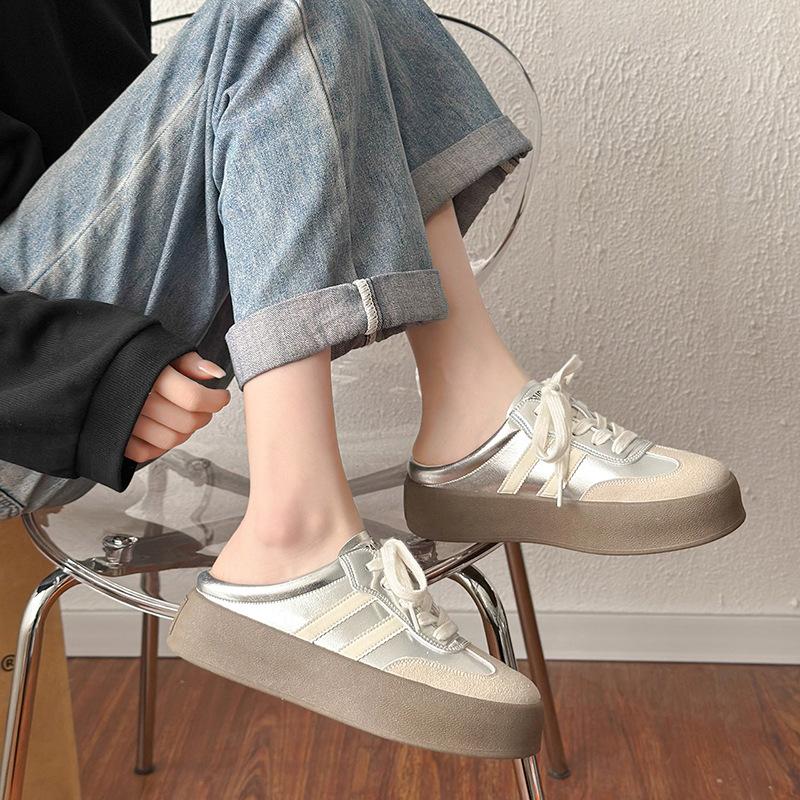 Baotou board shoes women's new summer wear one pedal white shoes thick soles without heels half slippers