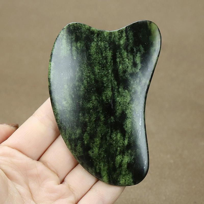 Natürliches Jade-Stein-Augenmasken- & Gua Sha-Set – Olivgrüner Teestein für Schönheitsmassagen & Wasseranwendungen