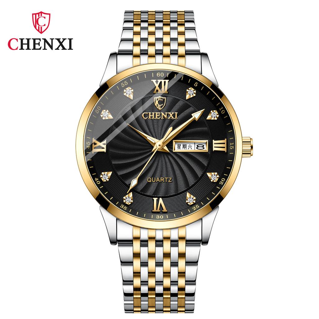 New TOP Brand Luxury Men's Watch With Box Business Double Calendar Steel Belt Men's Quartz Watches
