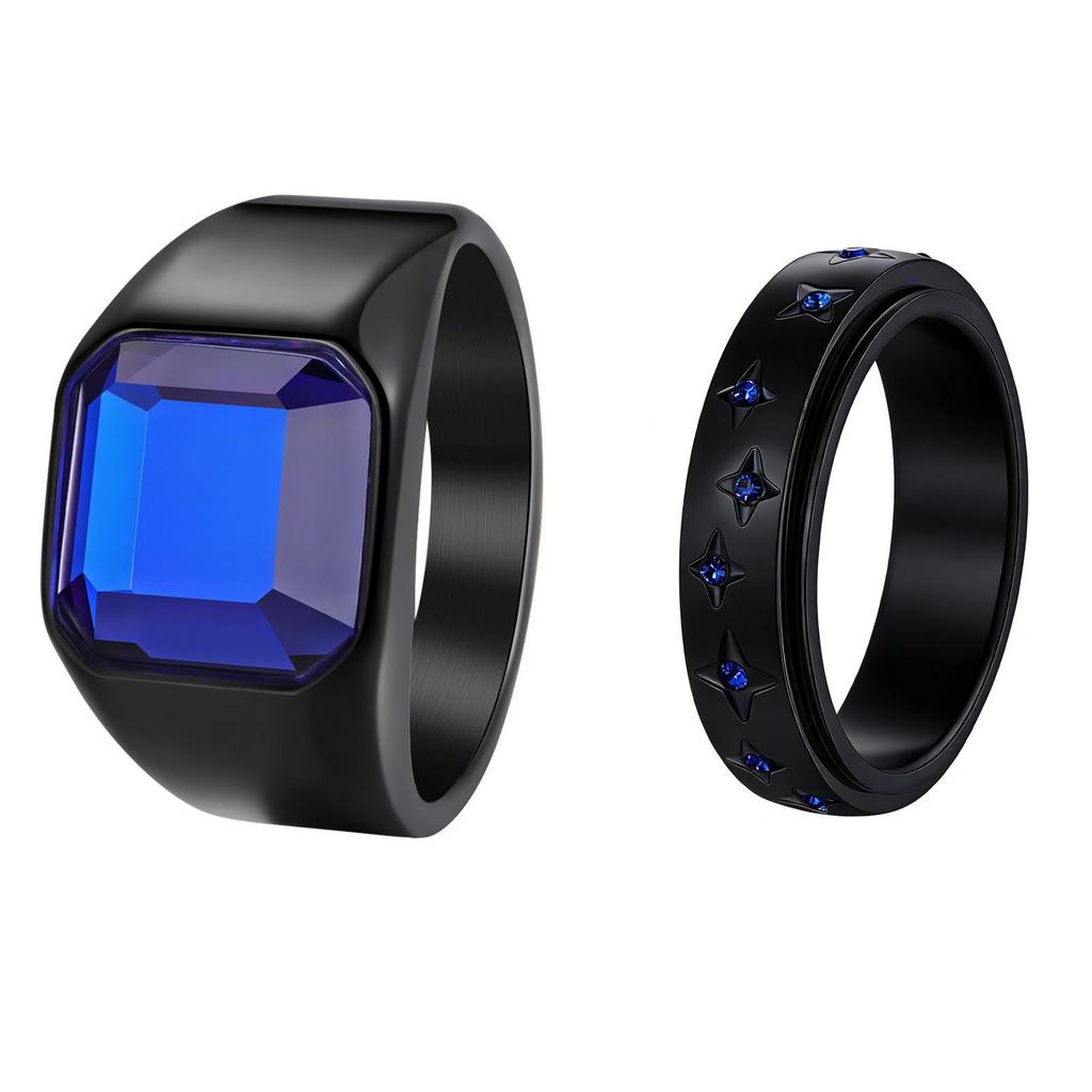 Sapphire Starry Sky Stainless Steel Couple Rings for Men & Women