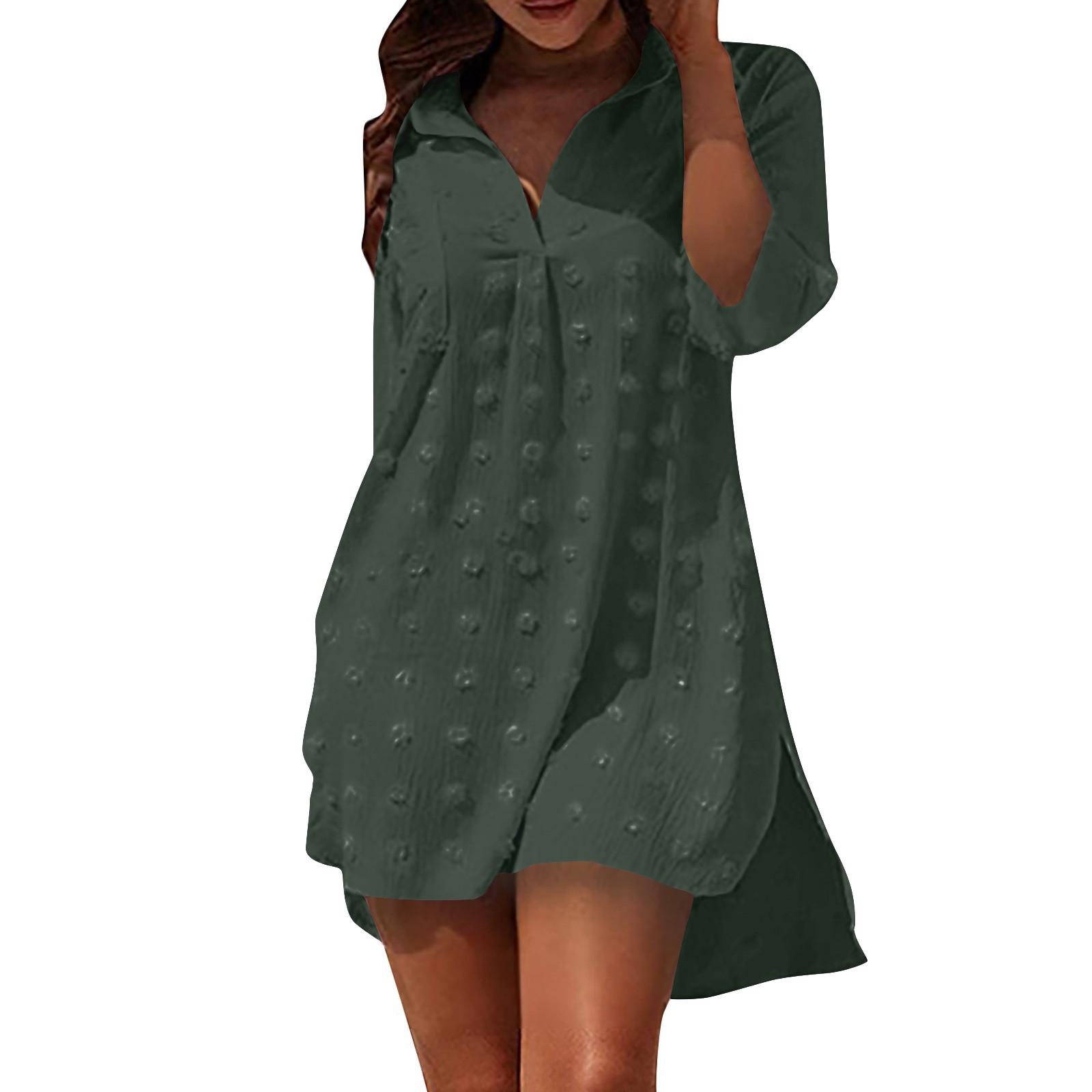 

Женская мода в богемном стиле, однотонное платье из ледяного шелка с короткими рукавами и морщинами XL армия зеленый