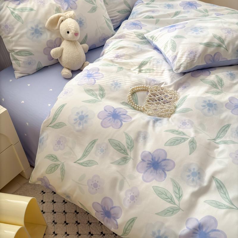 Luxusní sada povlaku na přikrývku ze 100% bavlny se 2 povlaky na polštáře - Květinový design, Elegantní a prodyšná ložní sada, Více velikostí