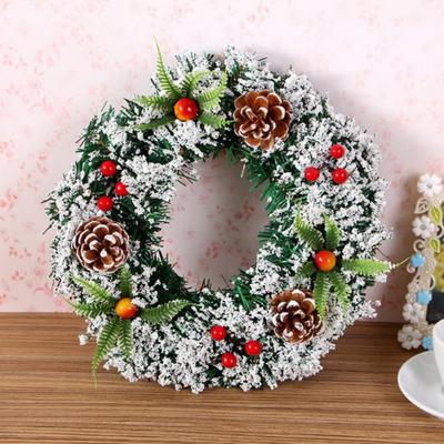 Artificial Christmas Wreath Door Hanging Ornaments Pre-decorated with Berries Pinecones New Year Party Decor