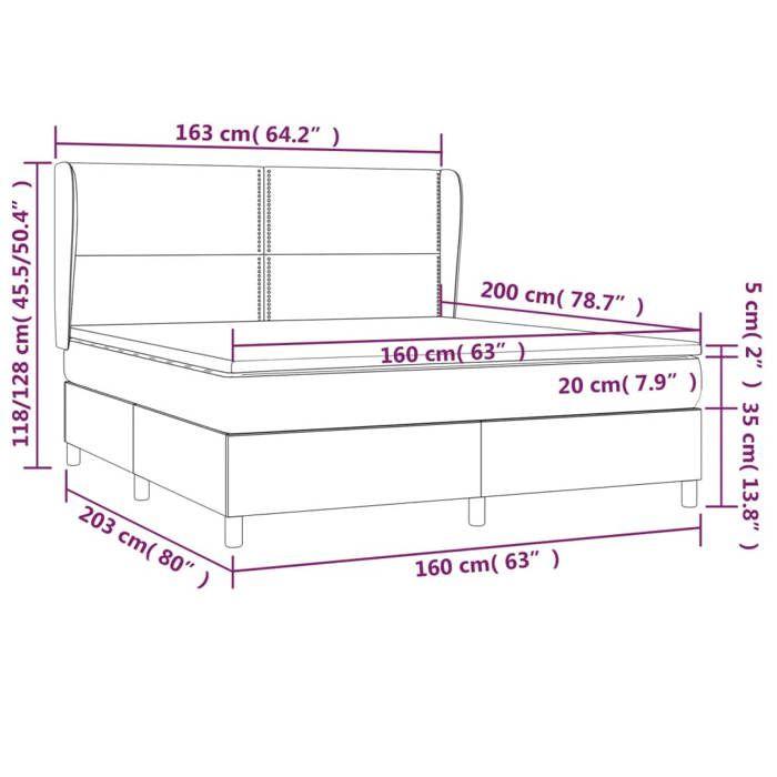3128454 vidaXL Divan Bed with Mattress Dark Grey 160x200cm Fabric