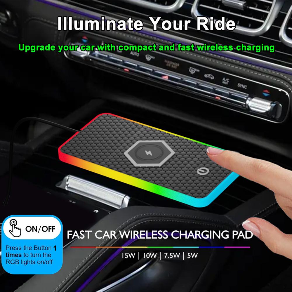 LED RGB Car Wireless Charging Board with Anti Slip Silicone Pad, Multi Device Charging Station, Car Charging Board,