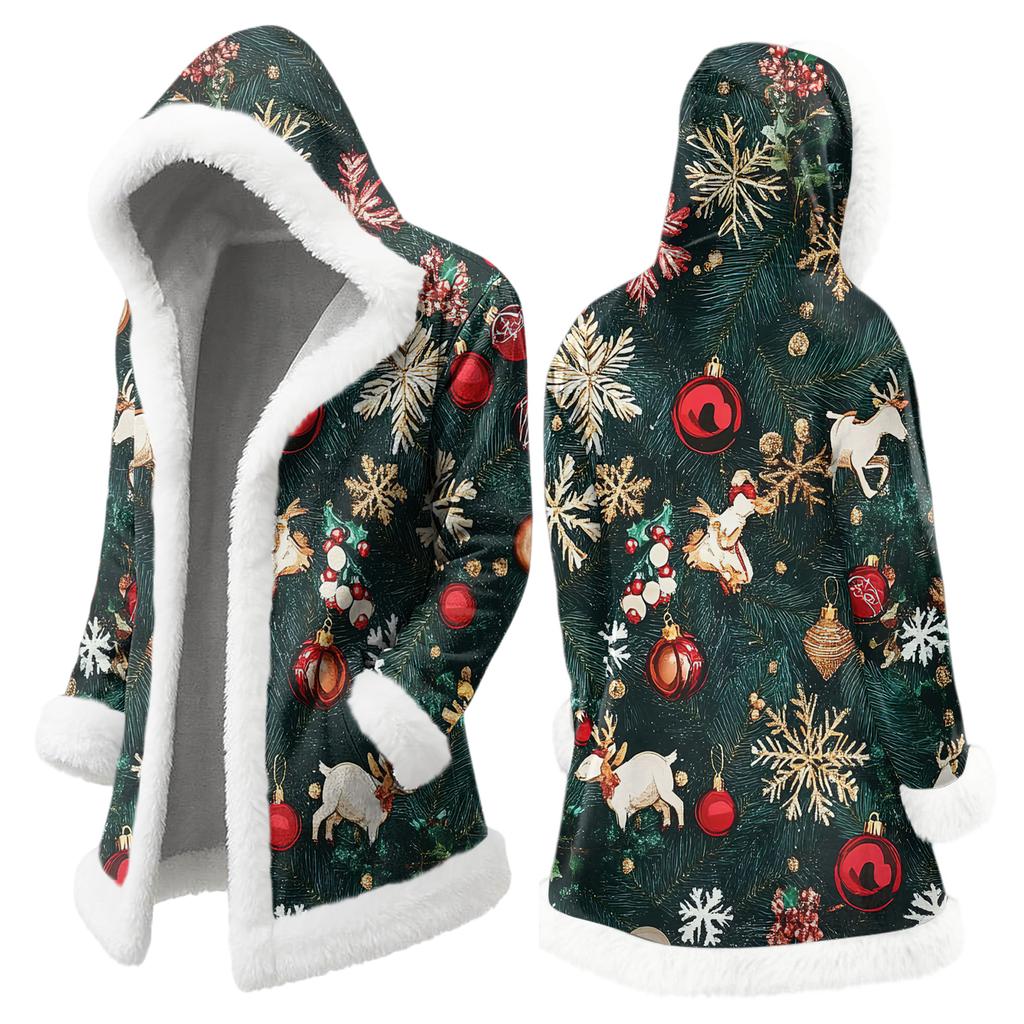 Men's Christmas Long Hooded Cardigan With Pockets Warm Jacket