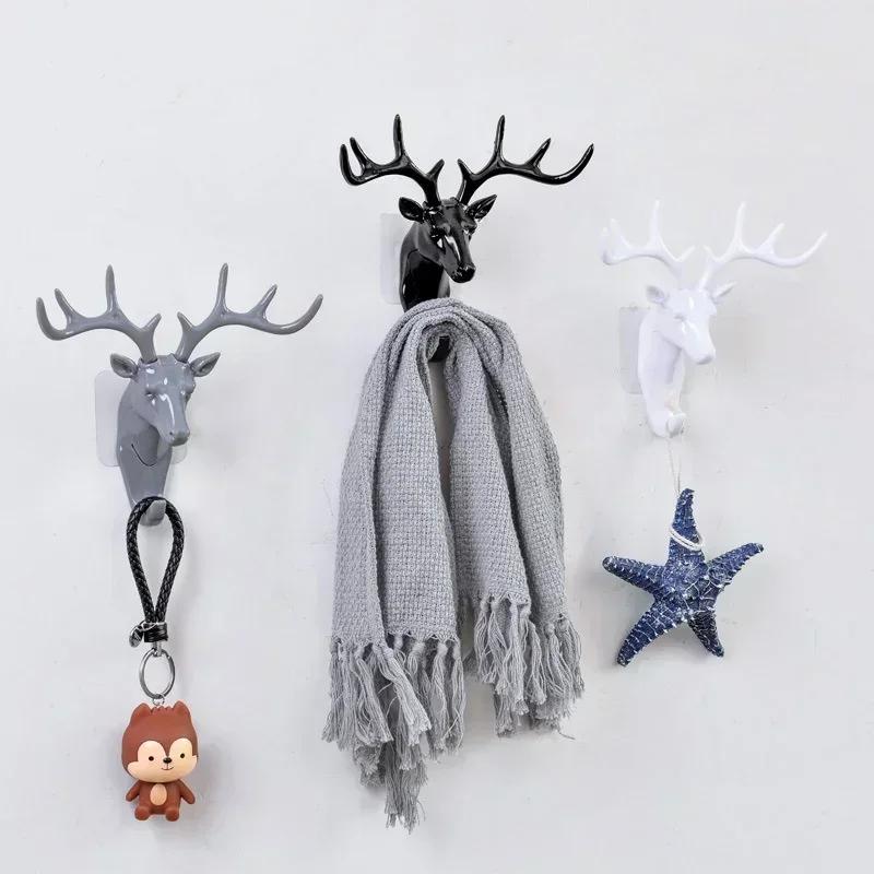 1 Pcs Wall Hanging Hook Vintage Deer Head Antlers For Hanging Clothes Hat Scarf Key Deer Horns Hanger Rack Wall Decoration