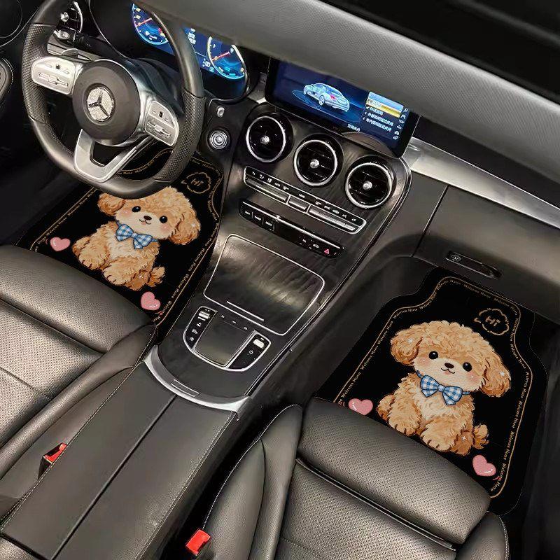 Car Floor Mats Cartoon Curly-Haired Puppy Cute Car Interior Decoration Floor Mats Leather Water-Absorbent Non-Slip Single-Piece Carpet Floor Mat