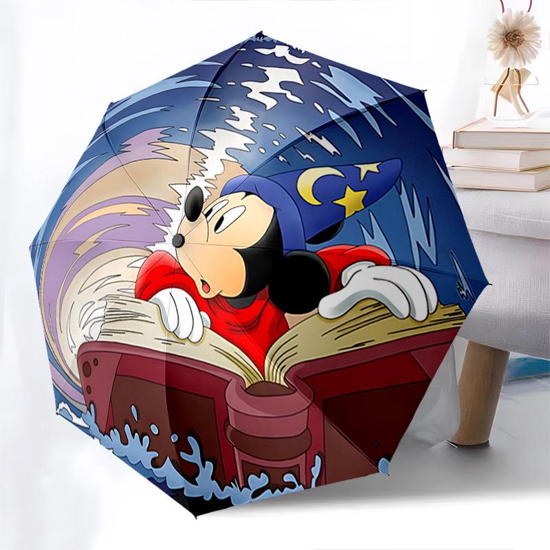 Sorcerer Mickey Themed Automatic Opening and Closing Umbrella, Brightly Colored 8-rib Portable Umbrella, Suitable for Men and Women, A Perfe
