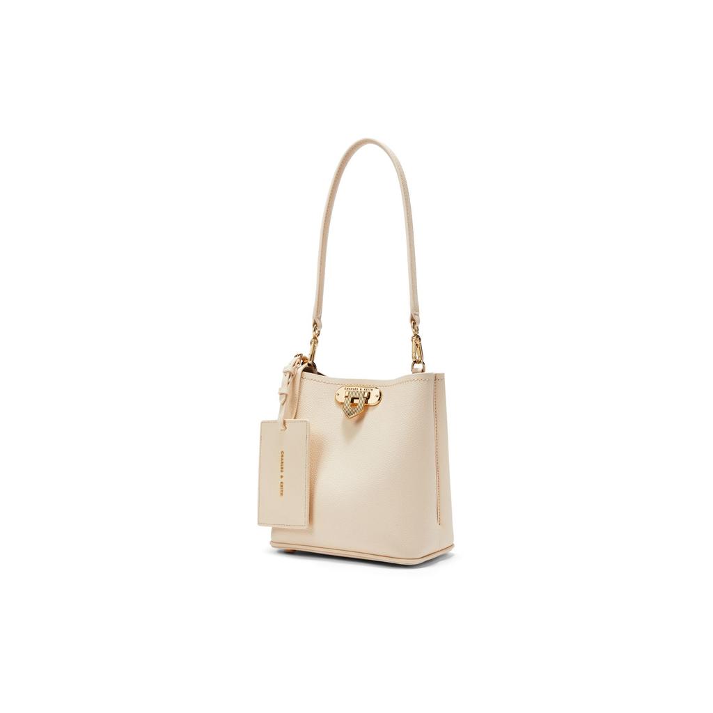 Charles & Keith Metal Buckle Versatile Pu Leather Shoulder Bag Underarm Bucket Bag Crossbody Bag Small Size Women bags Beige Black Multi CK2-10782094