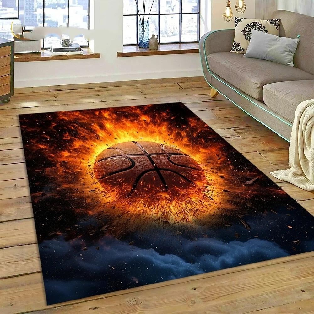 Basketball Court Frame Rug Cartoon Kids Play Mat Non Slip Floor Rug for Bedroom, Living Room Playroom Decor
