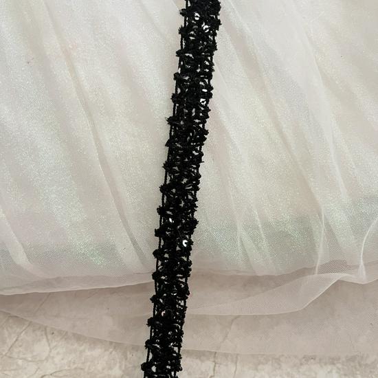 1.5cm Wide Black, White & Pink Hollow Lace Trim with Light Luxury Sequins - DIY Ribbon for Fragrance Style Crafts