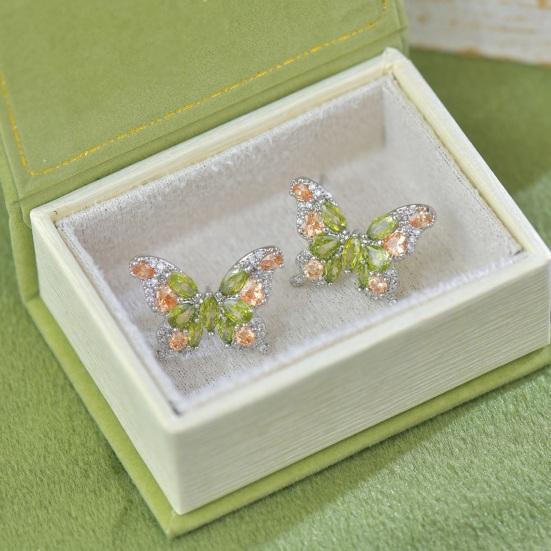 Butterfly Stud Earrings Olive Green Zircon Gemstone Ear Studs Butterfly Earrings Women Jewelry Gift for Birthdays Anniversaries