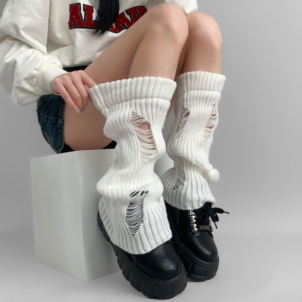 Sweet Cool Knitted Broken Hole Socks Subculture Ripped Foot Cover Fashion Knit Leg Warmer