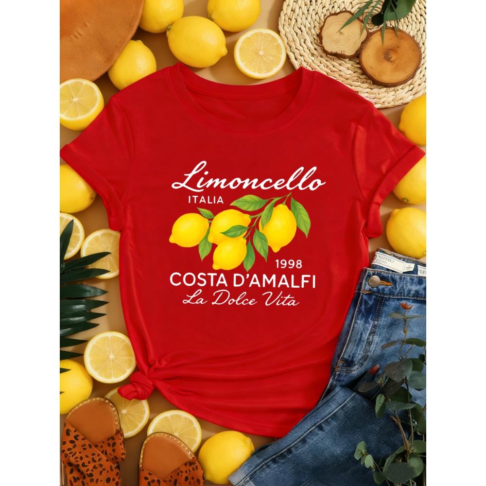 Limoncello Italia La Dolce Vita Lemon Print Women T-Shirts Summer Breathable Short Sleeve Trendy O-Neck T Shirt Y2K Tops S
