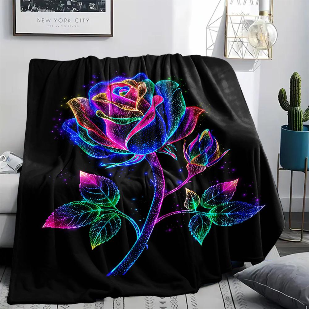 Rose Print Flannel Blanket, High Quality Comfortable for All Seasons, Home Decor, Warmth and Comfort, Perfect for Christmas Gifts