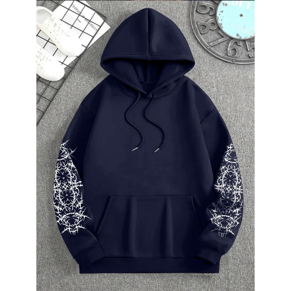 Men's Angel Element Graffiti Thorn Print Fashionable Street Wear Hip-hop Punk Style Hoodie, Regular Fit, Casual Long Sleeved Pullover