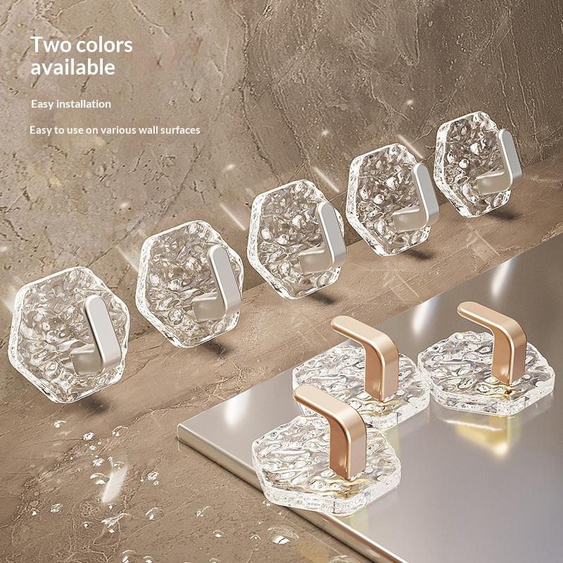 5 Pack Adhesive Wall Hooks Glacier Textured Strong Adhesion No Drilling For Bathroom Kitchen Towels Jewelry