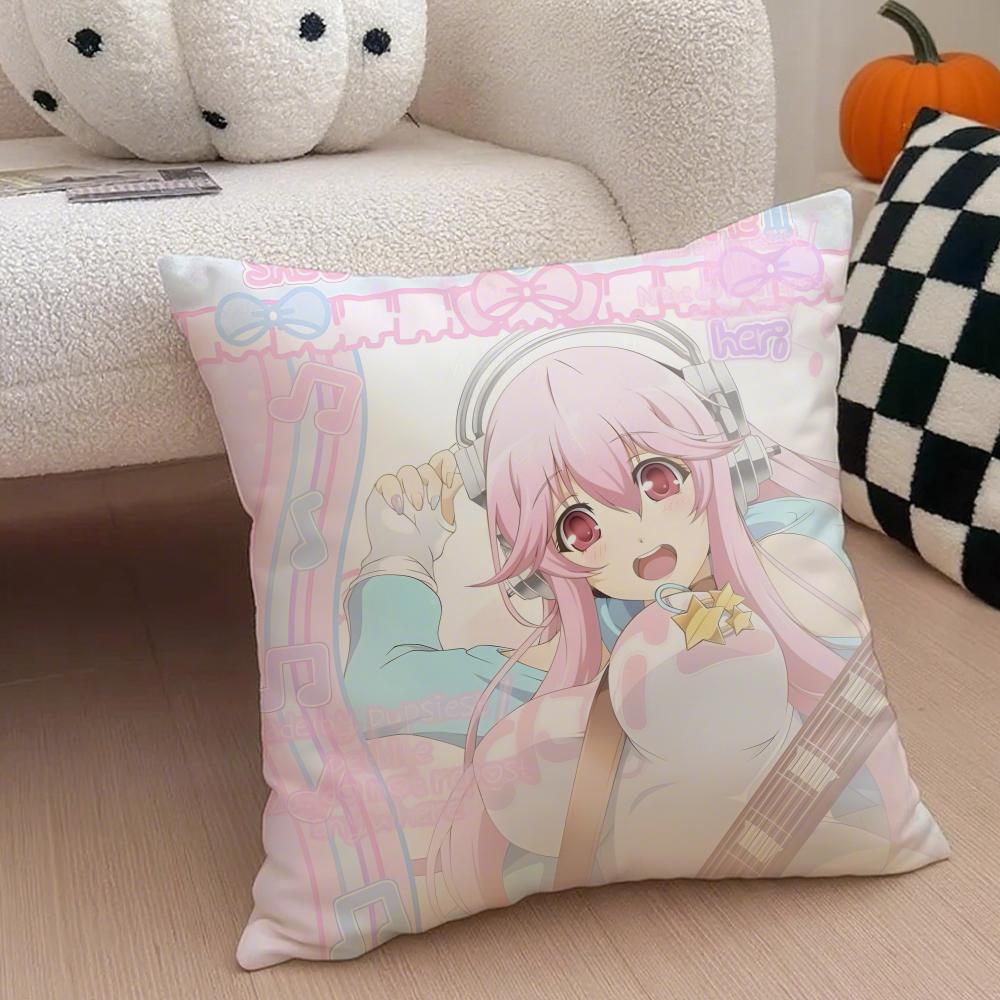 Cute Vibrant Japanese Idol SSuper Sonico Cushion Cover Throw Pillow Cover Hidden Button Durable Polyester Chair Cushion