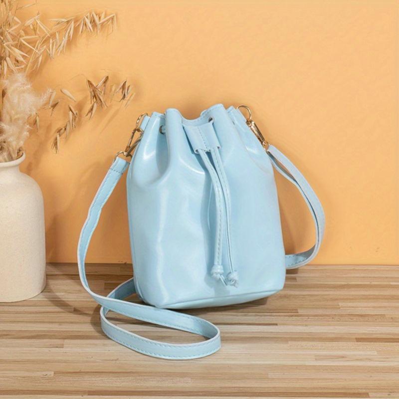 Chic Minimalist Solid Color Large Capacity Crossbody Drawstring Bucket Bag for Women, Available In Sky Blue/White/Black