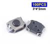 100Pcs 3*4*2Mm Micro Switch Button For C1 C2 C3 C4 C5 C6 C8 Car Remote Keys Tactile Push Button
