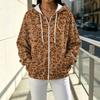Women's Casual Loose Fit Printed -Lined Hooded Zip-Up Cardigan