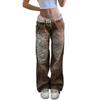 VIONA Street Style Damenbekleidung, Unregelmäßig Bedruckte Lockere Hosen, Niedrig geschnittene Plissierte Gewaschene Used-Look Mehrfarbige Jeans