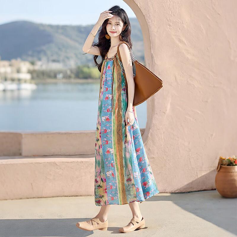 Sibaishe 2025 Summer Printed A-Line Spaghetti Strap Dress