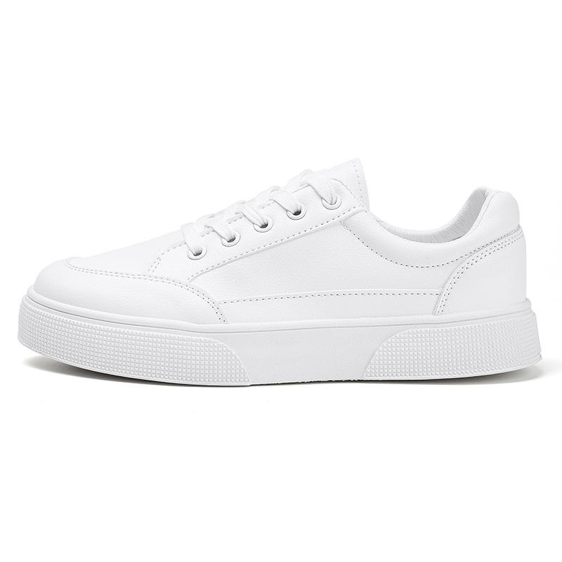 Spring Korean Version Student Sports and Leisure Flat Bottomed Board Shoes Teenagers' One Foot Shoes Leather Surface Waterproof White Leather Shoes