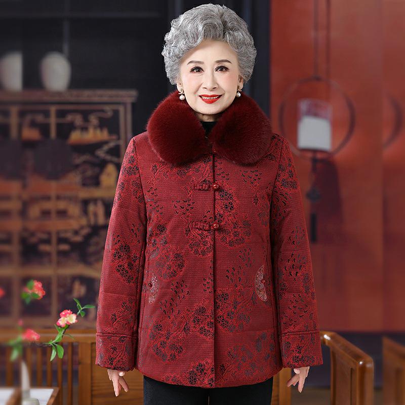 

Зимнее тепло: Новая утепленная хлопковая куртка с плюшем, стиль 2026, для женщин среднего и пожилого возраста L [up to 100 lbs] красный