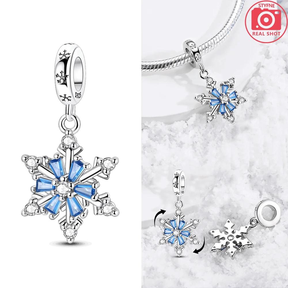 Red Sweater Bear Blue Snowflake Snowman Luminous Pendant Original Copper Bead Fit Bracelet Diy Gift Women Accessory Jewelry