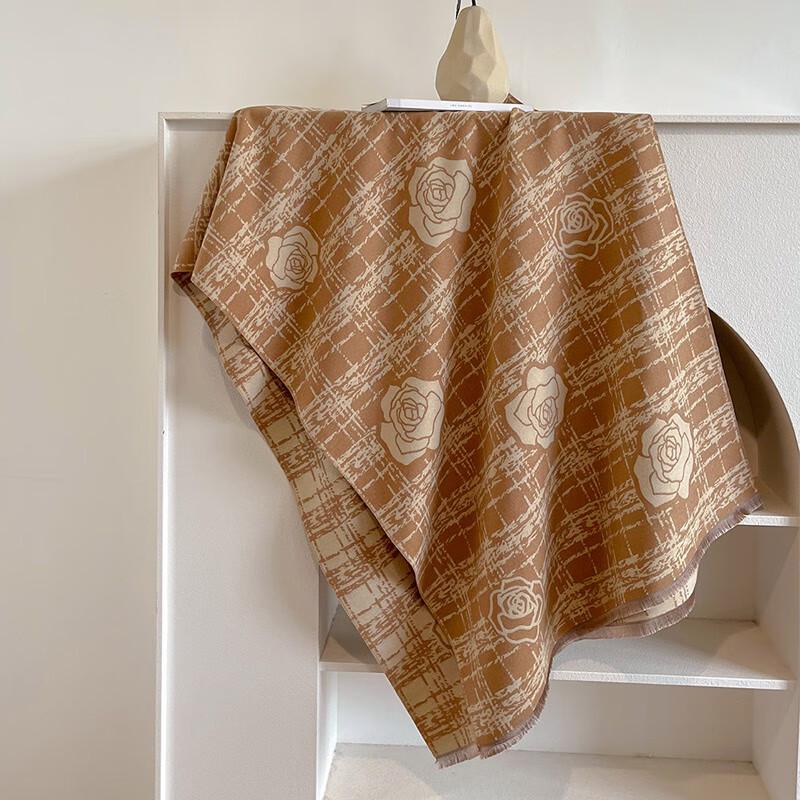 Elegant Women's Faux Cashmere Double-sided Rose Scarf Shawl
