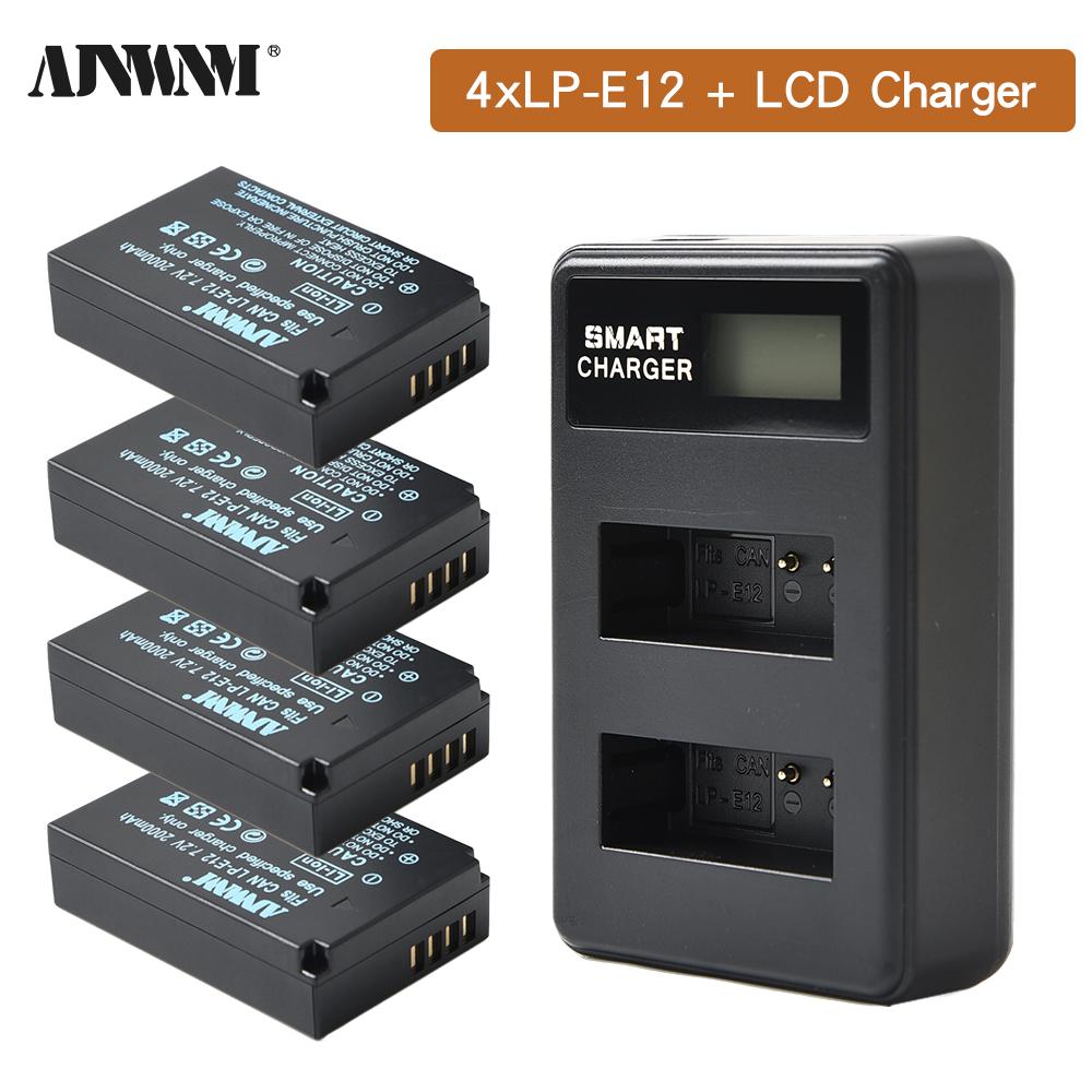 AJNWNM LP-E12 LP E12 LPE12 Li-ion Battery Set for Canon EOS M50, EOS M100,100D Kiss X7 Rebel SL1 Charger