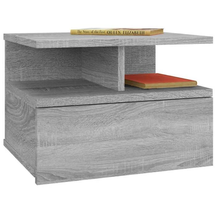 Tables de chevet flottantes - Maison Exclusive - Sonoma gris - 2 pcs - 40 x 31 x 27 cm - 1 tiroir
