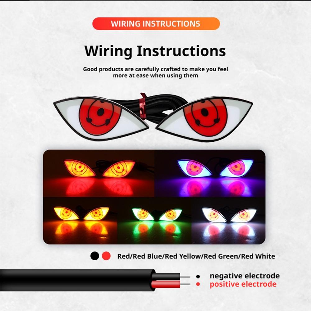 1pair Motorcycle LED Devil’s Eye Rear Taillight Decorative Light Classic Anime Eye License Plate Lamp Red Blue Strobe Indicator