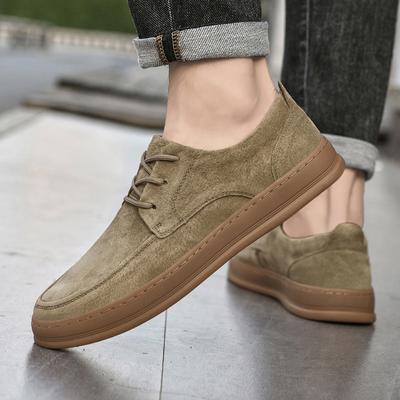 Modische Herren Lederschuhe 38-45 Beige Wildleder Klassisches Schnürdesign Braune Gummisohle Abriebfest, Niedrig geschnitten Täglich Schlank Modischer Stil