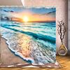 Bathroom Uses Beach Sunset 3D Shower Curtains, Luxurious Bathtub Standard Shower Curtains, Waterproof And Bright Fabric Shower C