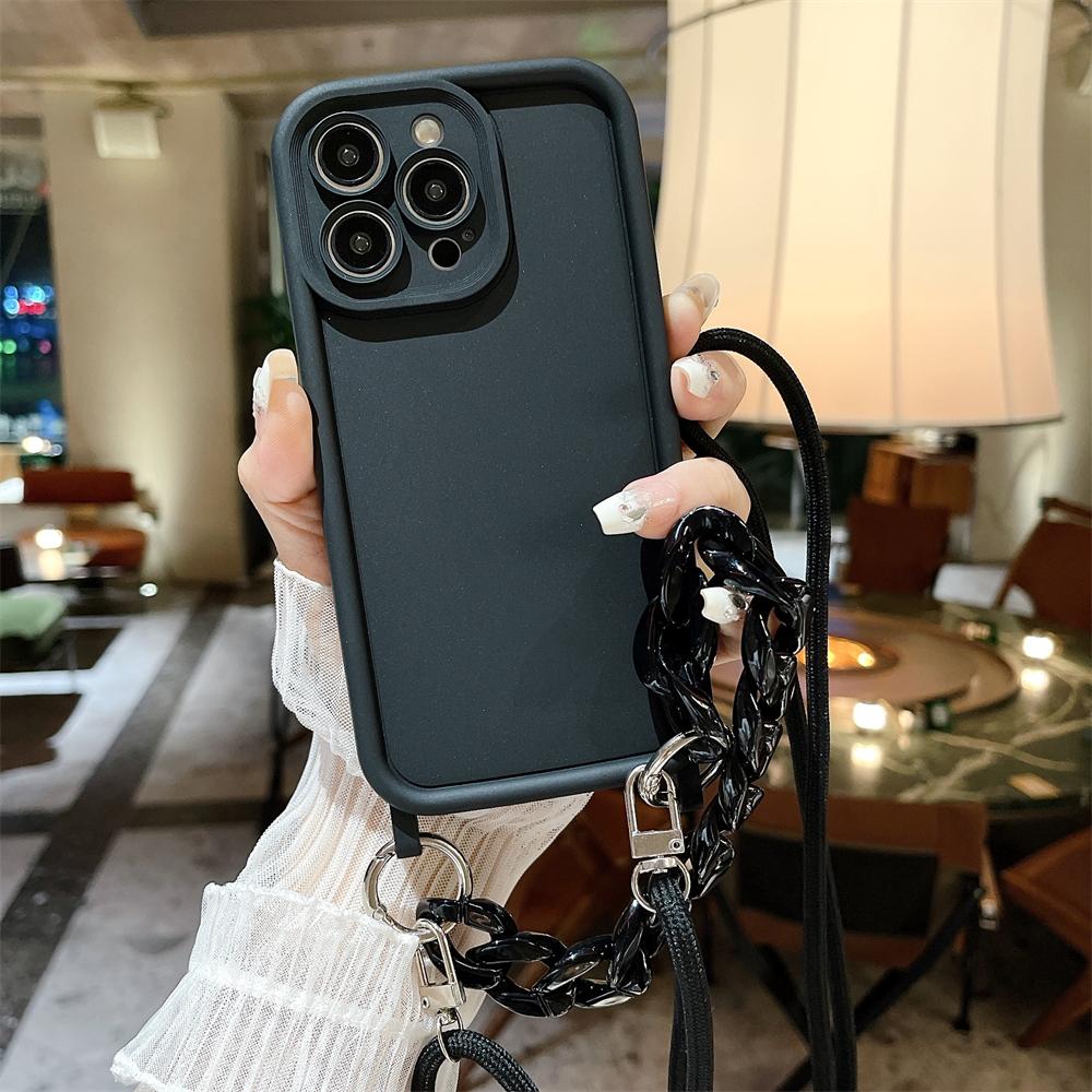 Роскошный ремешок на запястье из мраморного янтаря, чехол-шнурок для iPhone 16, 14, 11, 12, 13, 15, Pro Max, X, XS, XR, 7, 8, Plus, SE, мягкий чехол-цепочка For iPhone 13 Pro&Case & Strap чёрный