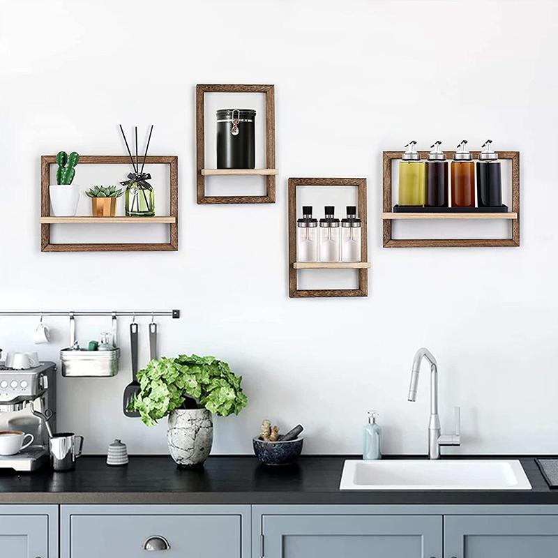 2Pcs Wooden Wall Shelf Set Simple Modern Wooden Wall Mounted Shelf Living Room Decoration Wall Mounted Shelf Installation Free