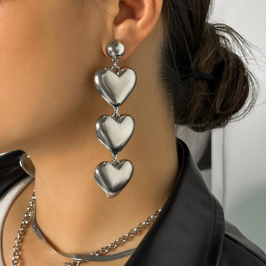 Layered Big Heart Pendant Drop Earrings for Women Trendy Large Long Hanging Earrings 2026 Fashion Jewelry Accessories Girls Gift