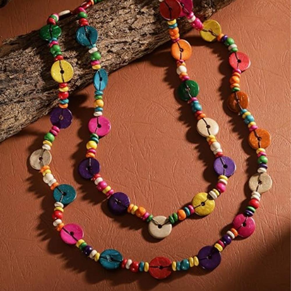 Coconut Shell Long Beaded Colorful Irregular Beaded Vintage Coated Reflective Glass Beads Chunky Costume Jewelry for Women