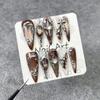 3D Embossed Cat Eye Nail Tips With Metallic Finish Long Pointed False Nails Women Sweet Edgy Style