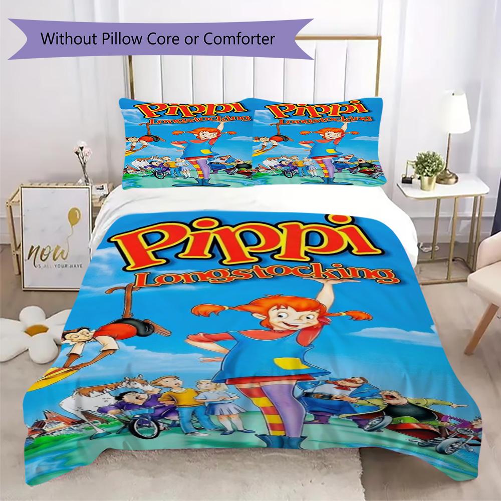 Pościel z wzorem Pippi Pończoszanka, Zestaw kołdry Poszewka na kołdrę Poszewka na poduszkę Domowy prezent urodzinowy (1*poszewka na kołdrę+2*poszewka na poduszkę, bez wkładu)XSJT0917441