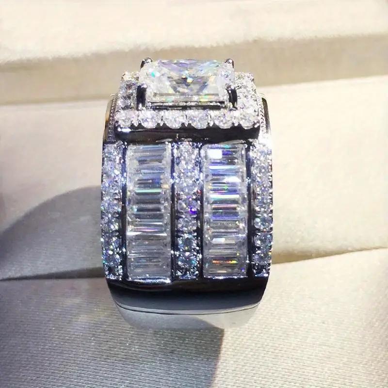 Huitan Newly Gorgeous Women Rings Full Geometric Cubic Zirconia Wide Band Wedding Engagement Rings Luxury CopperColor Jewelry