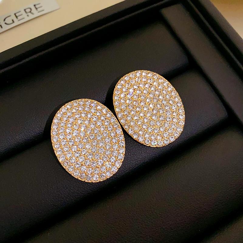 Silver Needle Diamond Elliptical Geometric Stud Earrings Niche Light Luxury Design Earrings Dress Versatile Premium Earrings