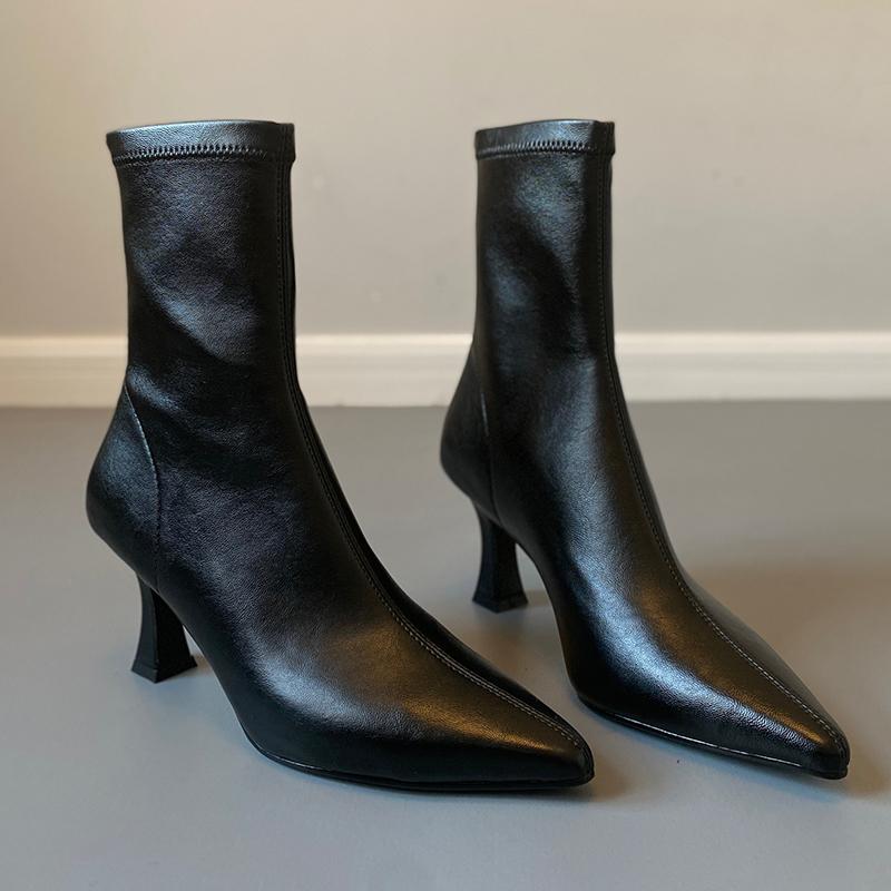 Autumn Winter Pointed Toe Women Ankle Boots Zipper Shoes Street Style Thick High Heels Modern Short Botas Mujer