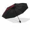 1pc Red Floral Pattern On Black Background Umbrella with Plastic Handle,Suitable for All Seasons Umbrellaptys26029