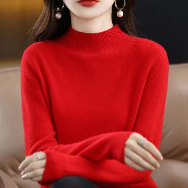 

Вязаный свитер с длинным рукавом, женская полуводолазка, короткая свободная универсальная трикотажная нижняя рубашка 4XL